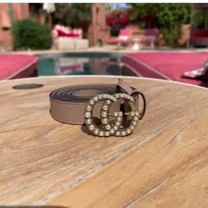 Gucci Calfskin Pearl Double G 20mm Belt 75 30 Light Pink Gucci | Accessories | Gucci Calfskin Pearl Double G 2mm Belt  main image 2
